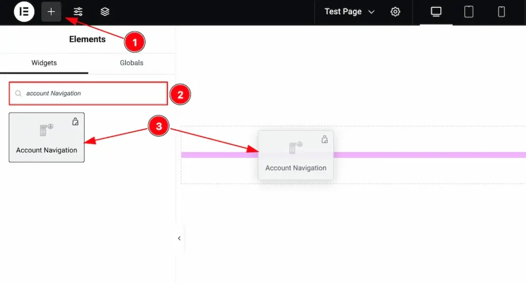Inserting The Account Navigation widget