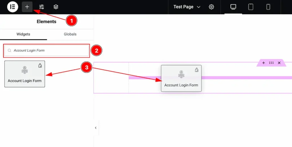 Inserting The Account Login Form widget