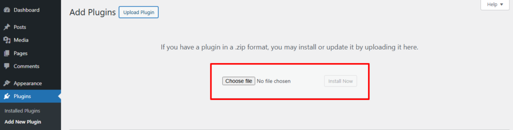 Selecting Zip file of the plugin