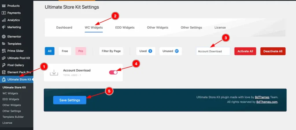Enable the Account Download Widget
