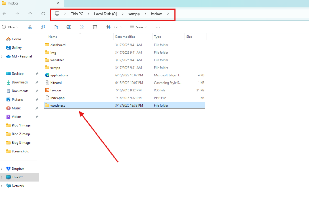 Image: Place WordPress Files in the Localhost Directory