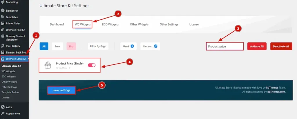 Enable the Product Price Widget