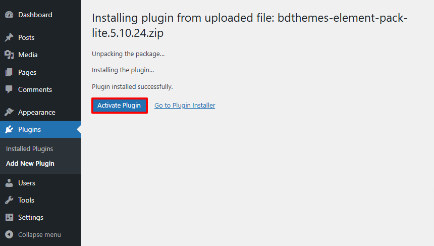 Activating WordPress plugin via Manual Method