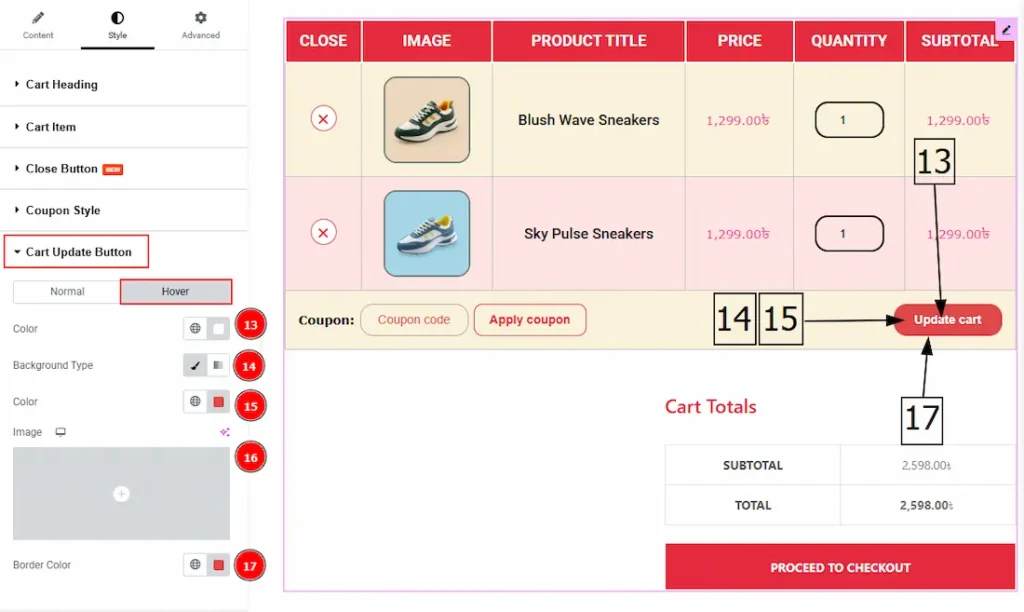 Cart Update button Hover - BdThemes