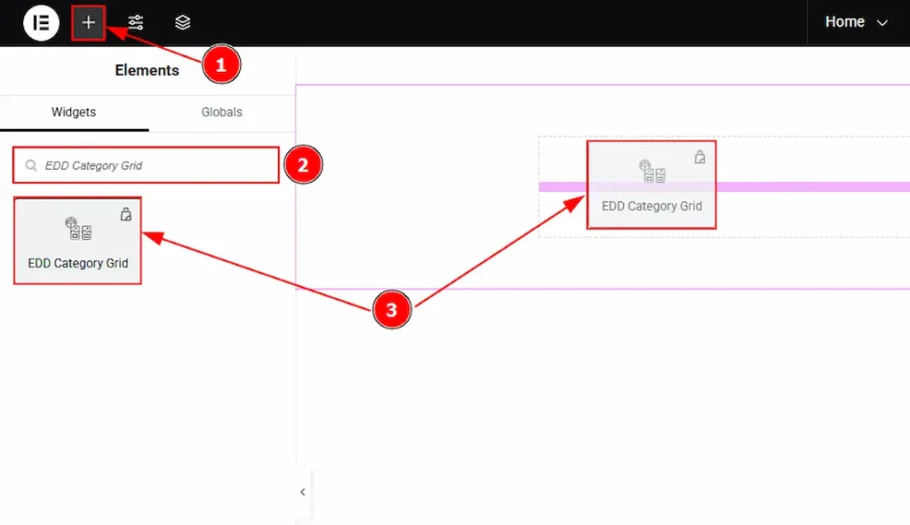 Inserting The EDD Category Grid widget