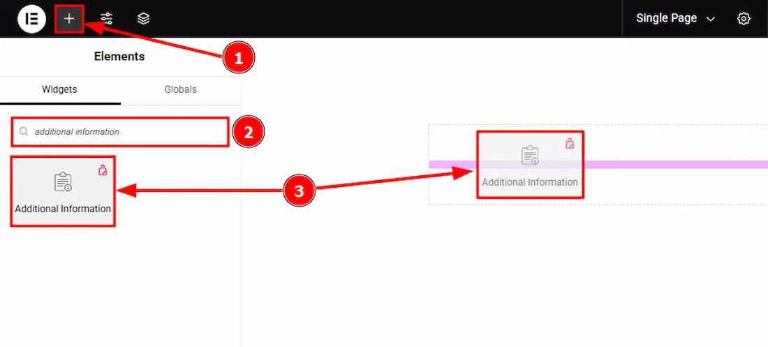 Inserting the Additional Information widget