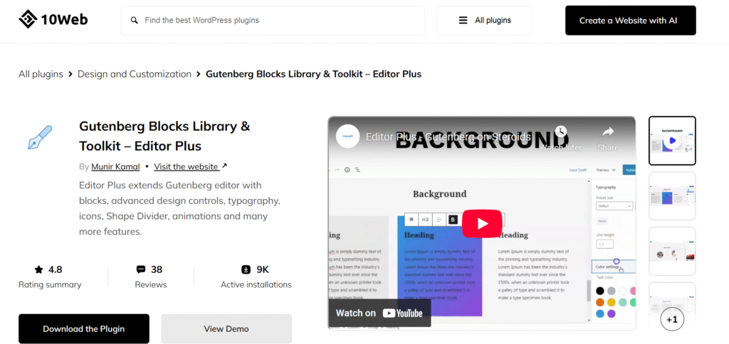 Editor Plus - Popular WordPress Block Plugin