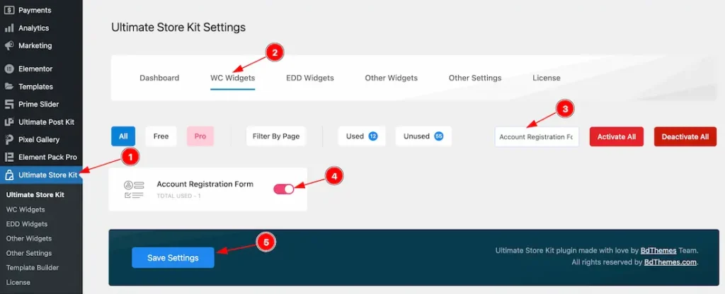 Enable the Account Registration Form Widget