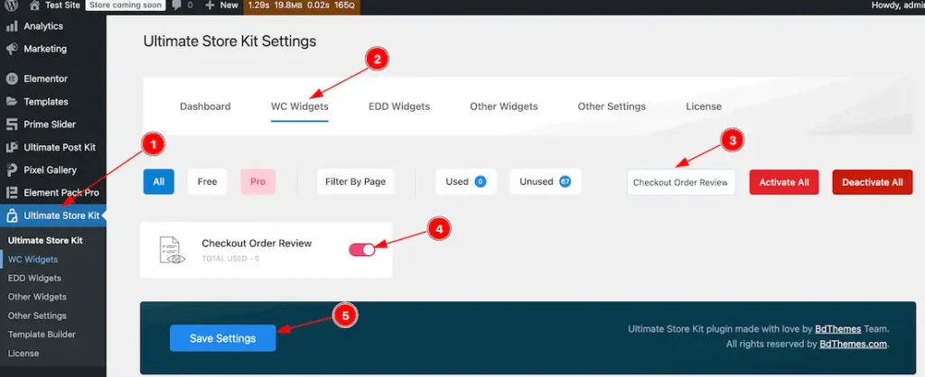 Enable the Checkout Order Review Widget