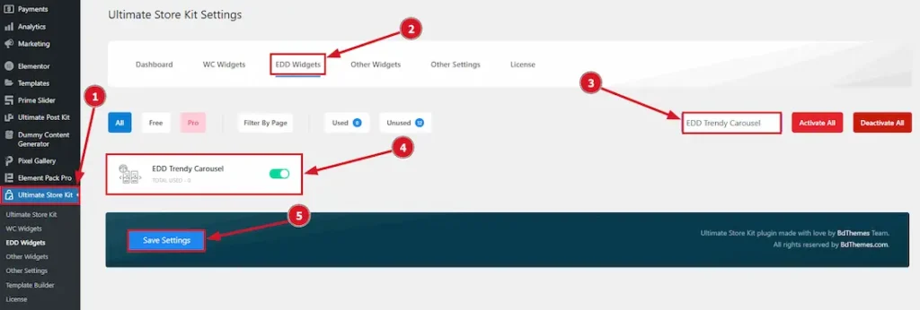 Enable the EDD Trendy Carousel Widget