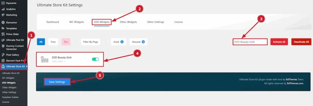 Enable the EDD Beauty Grid Widget