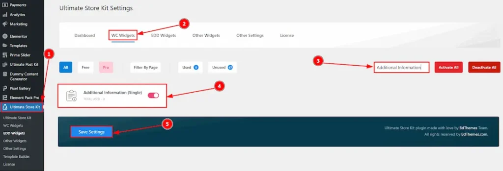 Enable the Additional Information Widget