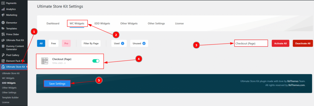 Enable the Checkout Page Widget