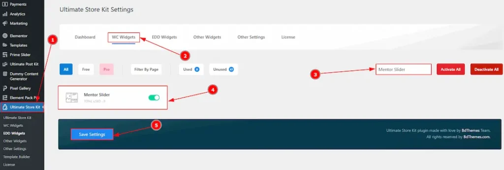 Enable the Mentor Slider Widget
