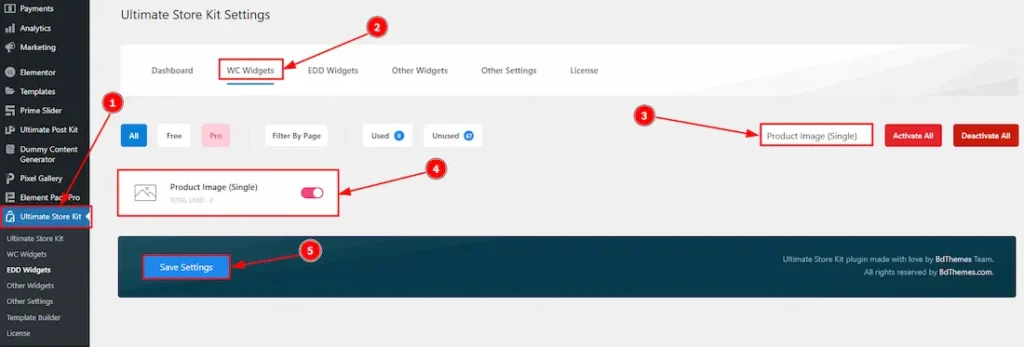 Enable the Product Image Widget