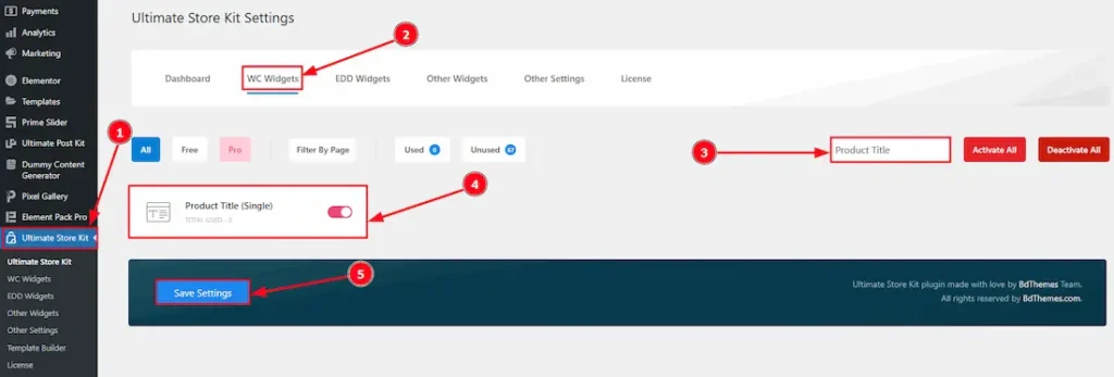 Enable the Product Title Widget