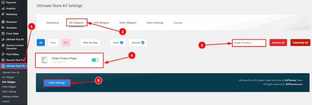Enable the Single Product Page Widget