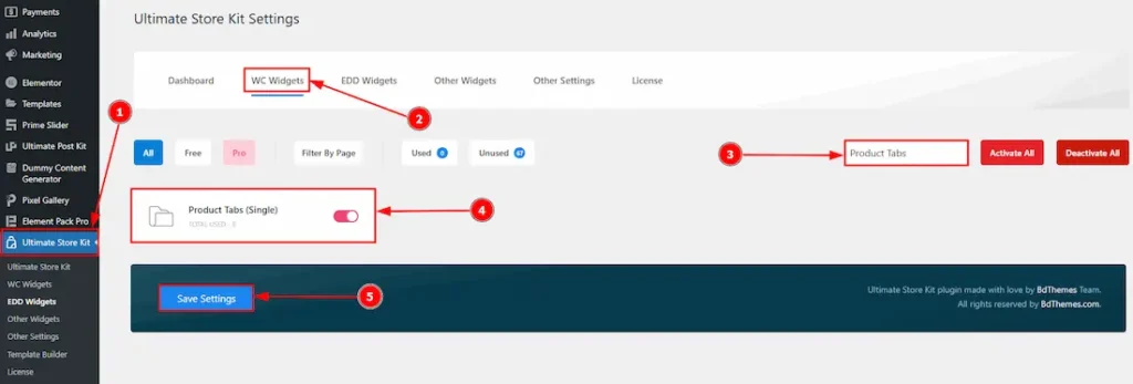 Enable the Product Tabs Widget