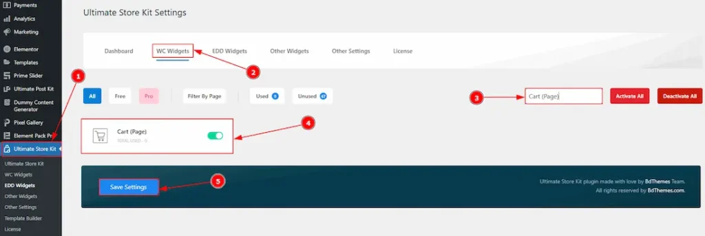 Enable the Cart Page Widget