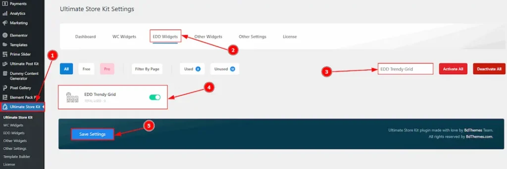 Enable the EDD Trendy Grid Widget