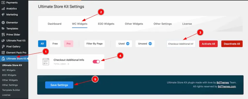 Enable the Checkout Additional Info Widget