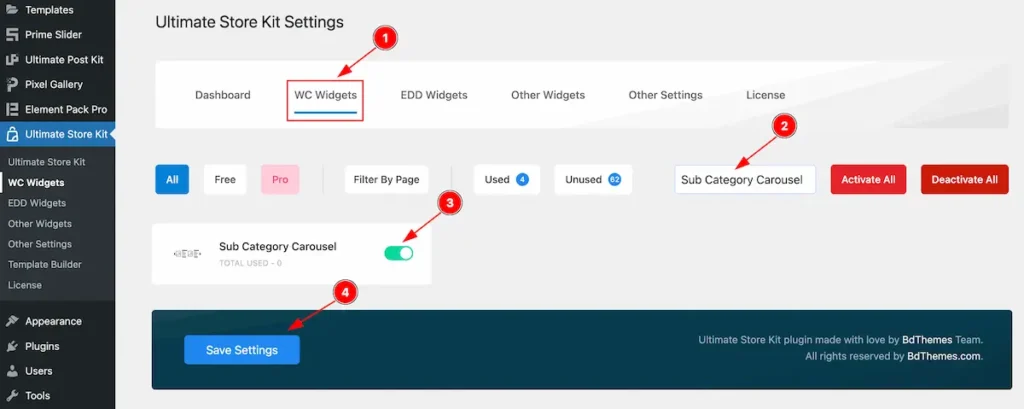 Enable the Sub Category Carousel Widget