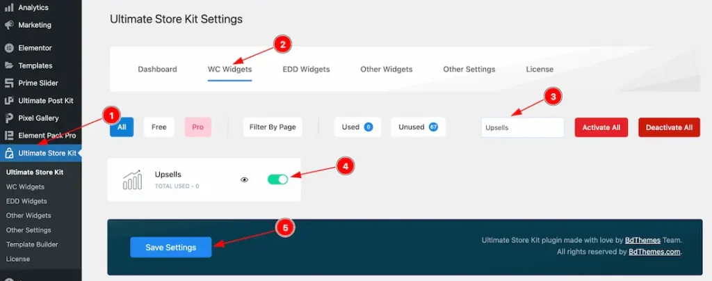 Enable the Upsells Widget