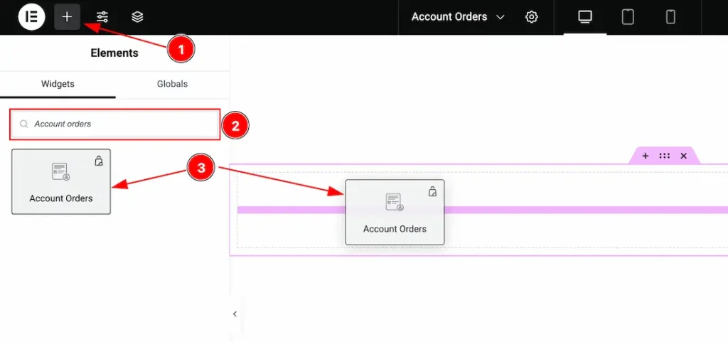 Inserting The Account Orders widget
