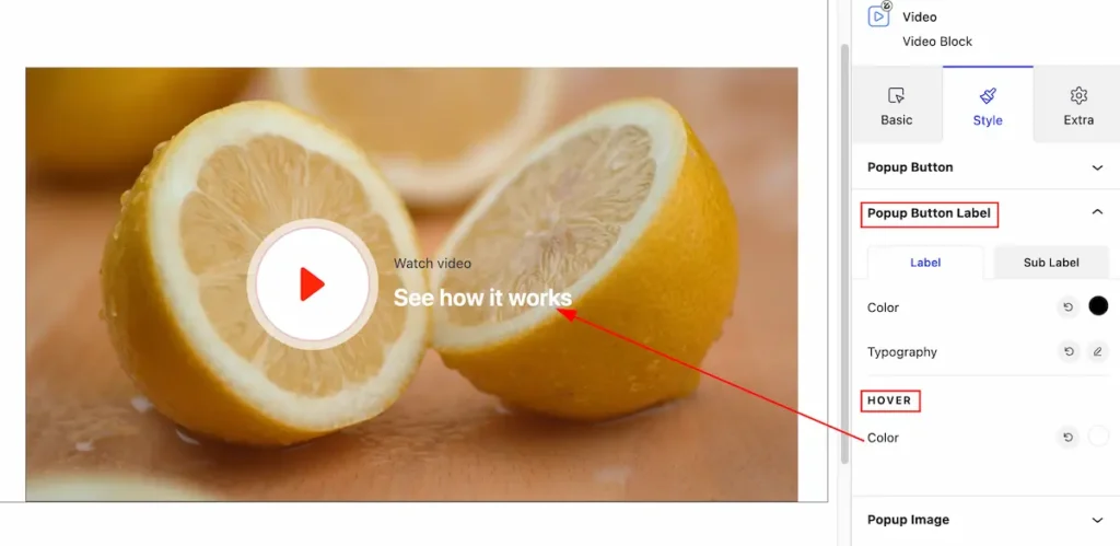 popup button label hover - BdThemes