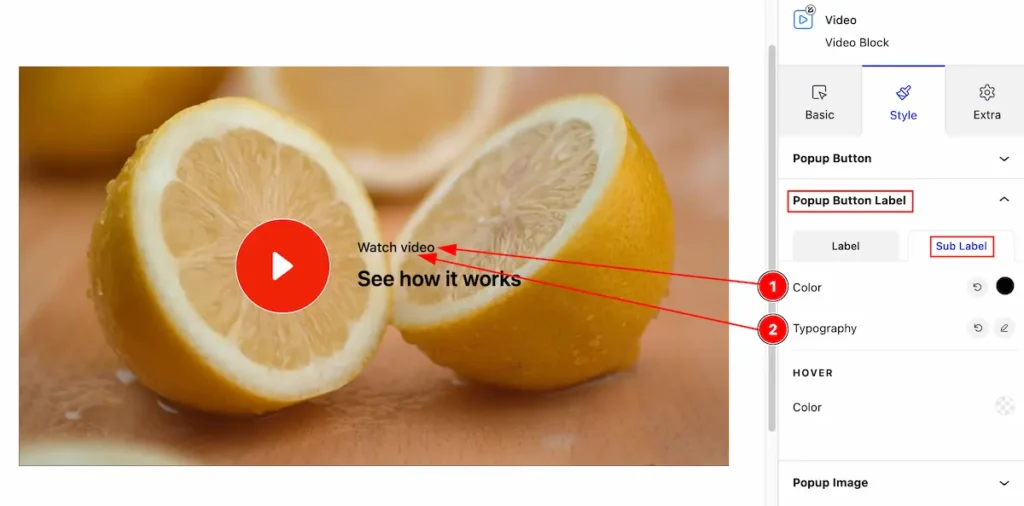 popup button label sub label - BdThemes