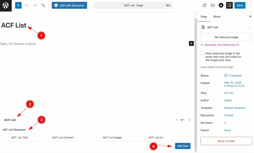ACF page name add row - BdThemes