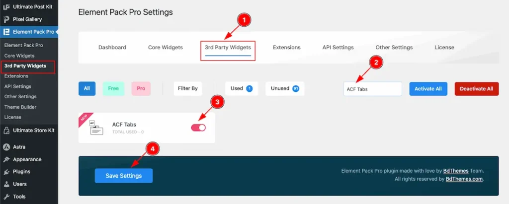 Activate ACF Tabs Widget