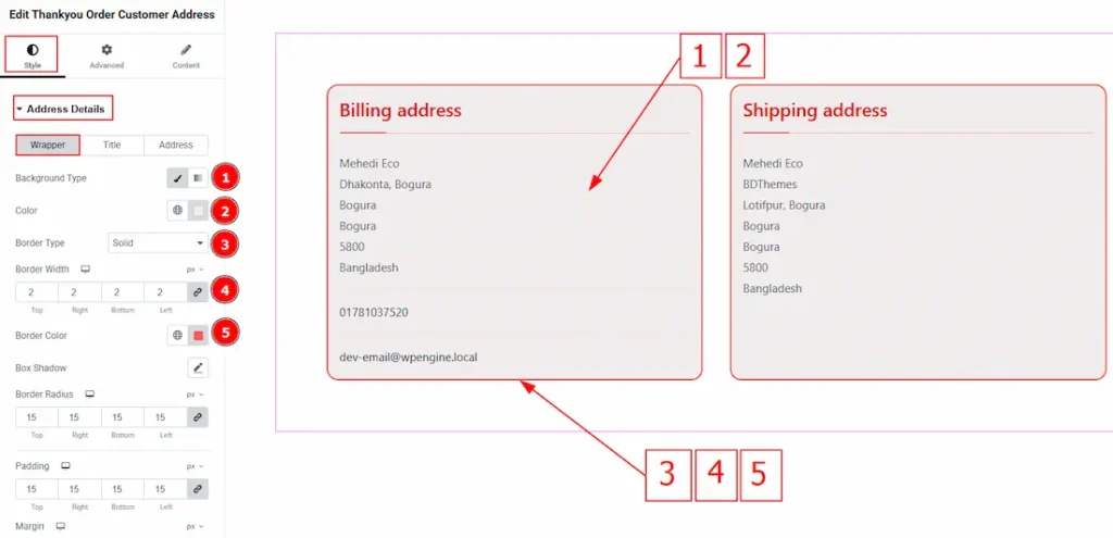 Work with the Style Tab of Thankyou Order Customer Address