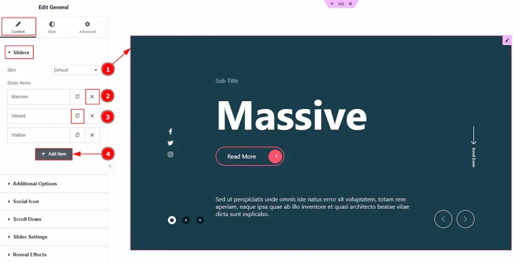 The Content Tab Of General Slider Default Skin