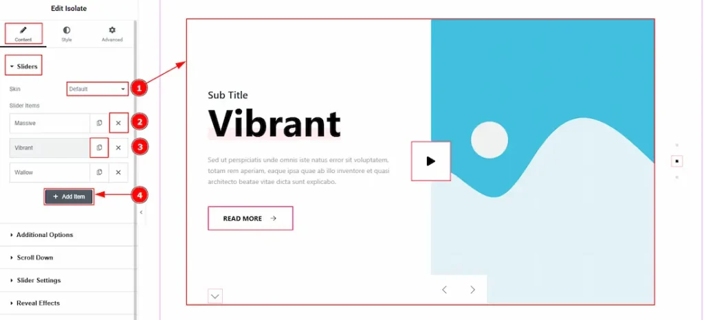 Work With The Content Tab Of Isolate Slider Default Skin
