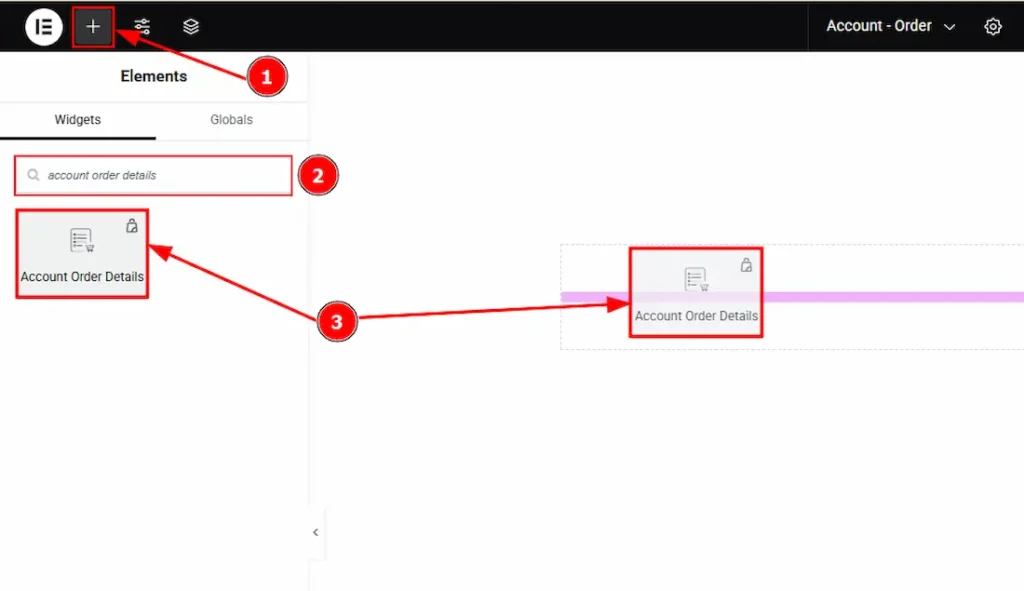 Inserting the Account Order Details widget