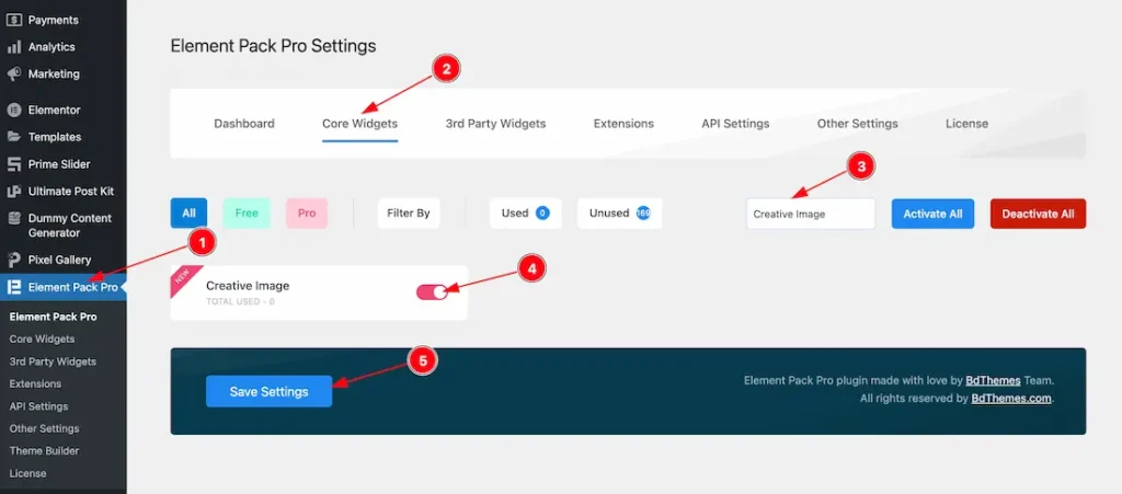 Enable the Creative Image Widget
