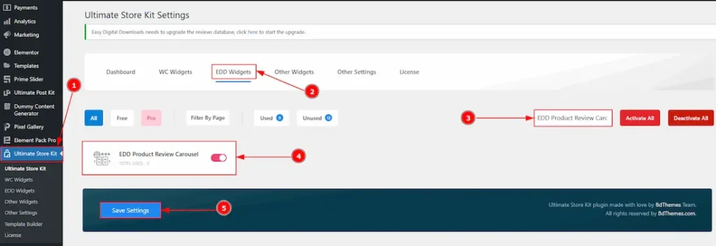 Enable the EDD Product Review Carousel Widget