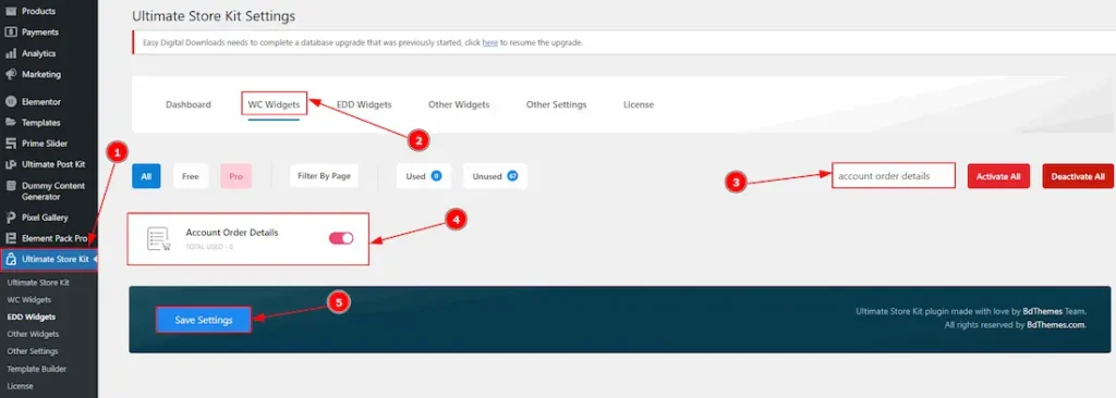 Enable the Account Order Details Widget