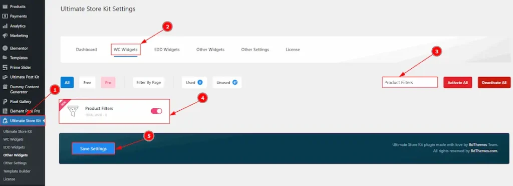 Enable The Product Filters Widget
