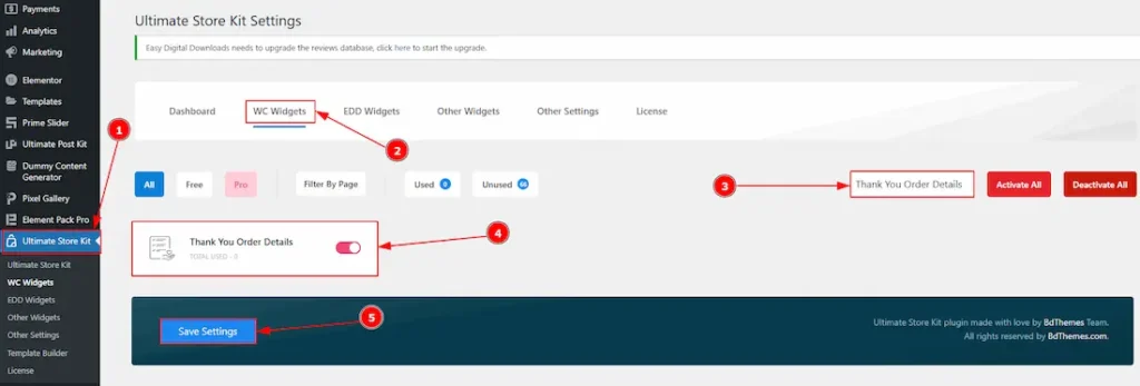 Enable the Thankyou Order Details Widget
