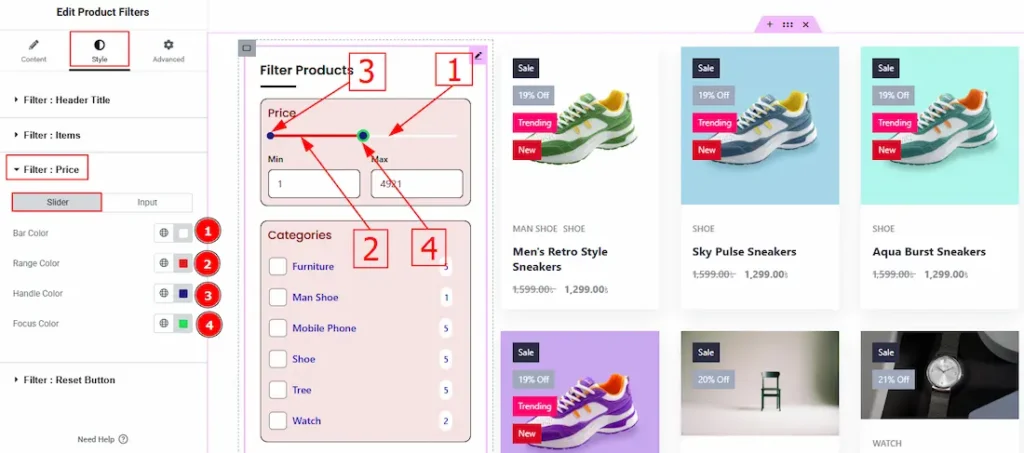 Filter : Price Section