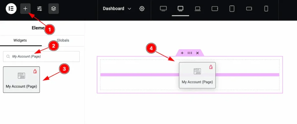 Insert the My Account ( Page ) Widget