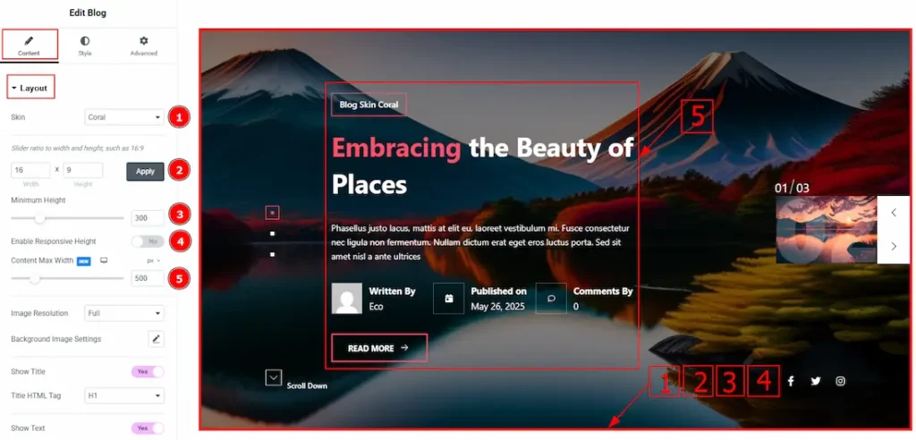 Work With The Content Tab Of Blog Slider Coral Skin
Layout 01