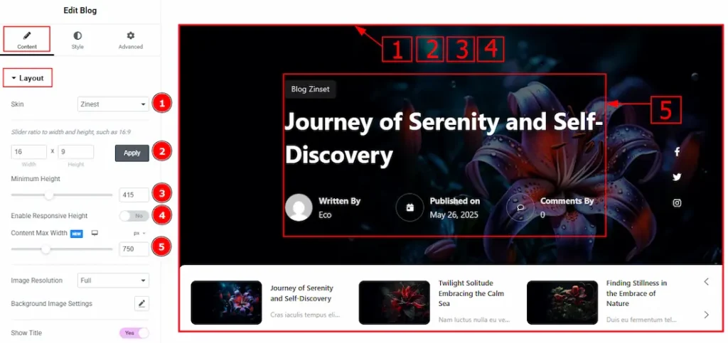 Work With The Content Tab Of Blog Slider Zinset Skin