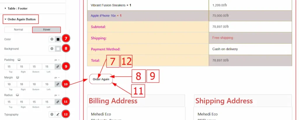 Order Again Button Hover - BdThemes