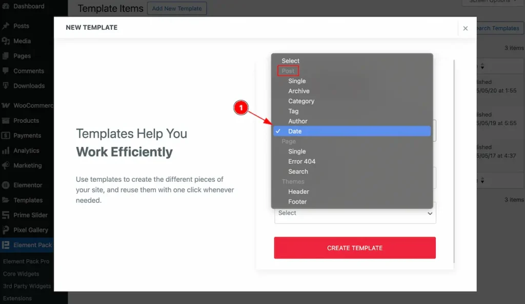 Create Date Page Template