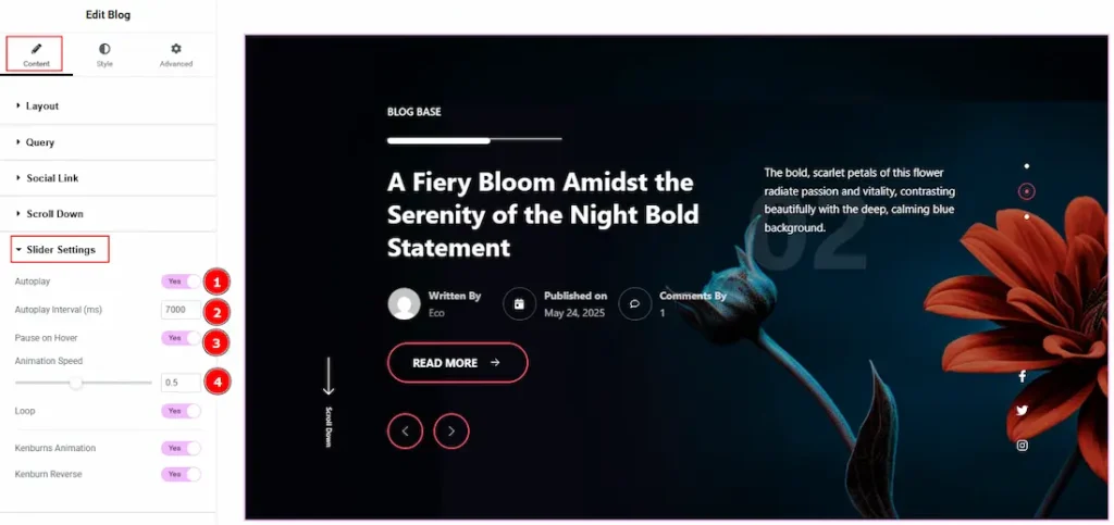 Slider Settings Section