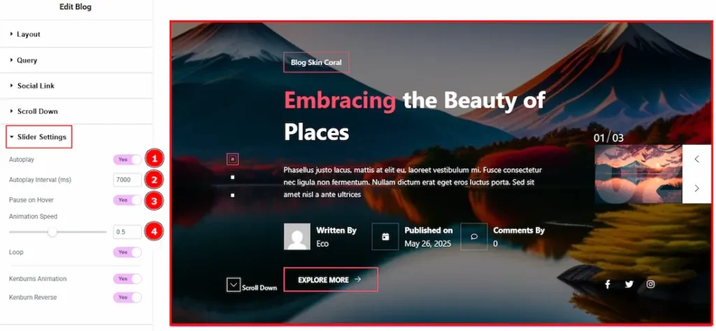 Slider Settings Section