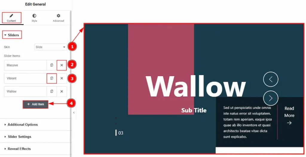 The Content Tab Of General Slider Slide Skin